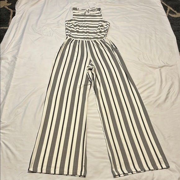Black and White Striped Palazzo Jumpsuit - Picture 1 of 12